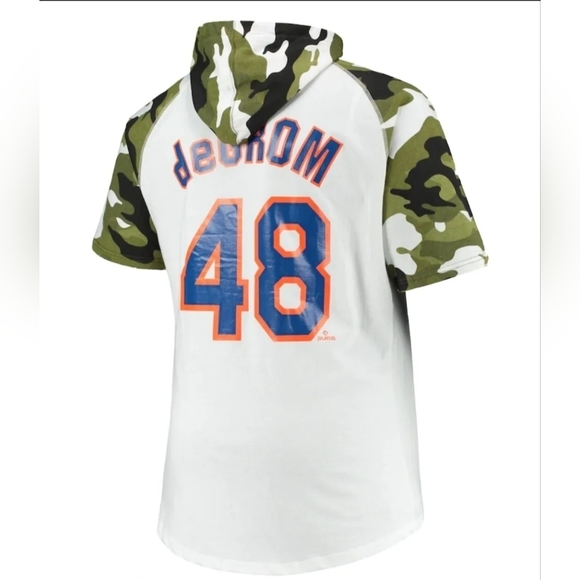 Jacob deGrom New York Mets Big & Tall Raglan Hoodie T-Shirt White/Camo 2XLT - Picture 3 of 3